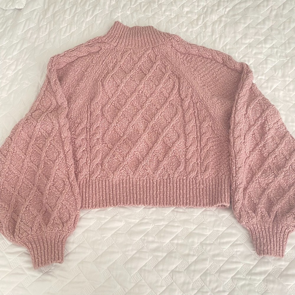 Free People Pink Cable Knit Cropped Sweater